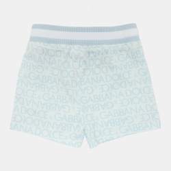 Pre Owned Dolce & Gabbana Blue/White Logo Print Knit Shorts 6-9 Month