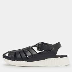 Pre Owned Dolce & Gabbana Black Leather Flat Sandals Size 30
