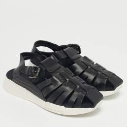 Pre Owned Dolce & Gabbana Black Leather Flat Sandals Size 30