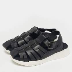 Pre Owned Dolce & Gabbana Black Leather Flat Sandals Size 30