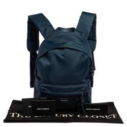 Pre Owned Dolce & Gabbana Blue Nylon  Logo Plaque Small Backpack