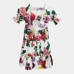 Dolce & Gabbana Kids White/Red Floral Print Poplin Tiered Dress 6 Yrs