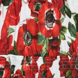 Pre Owned Dolce & Gabbana Kids Red Floral Print Poplin Tiered Dress 24-30 M