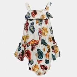 Dolce & Gabbana Kids White Shell Print Cotton Dress and Pants Set 12-18 M