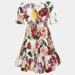 Dolce & Gabbana Kids White/Red Floral Print Poplin Tiered Dress 7-8 Yrs