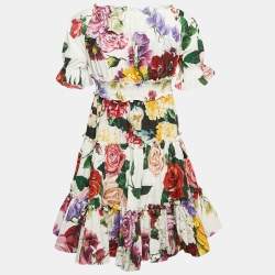 Dolce & Gabbana Kids White/Red Floral Print Poplin Tiered Dress 7-8 Yrs
