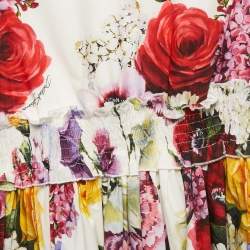 Dolce & Gabbana Kids White/Red Floral Print Poplin Shirring Midi Dress 11/12 Yrs