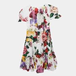 Pre Owned Dolce & Gabbana Kids Multicolor Floral Print Poplin Shirring Detail Dress 7/8 Yrs