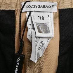 Pre Owned Dolce & Gabbana Kids Beige/Black Logo Applique Gabardine Trousers 7/8 Yrs