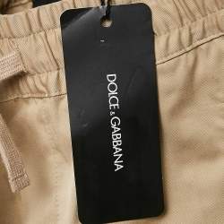 Pre Owned Dolce & Gabbana Kids Beige/Black Logo Applique Gabardine Trousers 7/8 Yrs