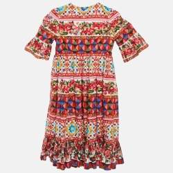 Pre Owned Dolce & Gabbana Multicolor Carretto Con Rose Print Cotton Flouce Dress 4 Yrs