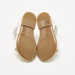 Pre Owned Dolce & Gabbana Yellow/White Majolica Print Leather Flat Sandals Size 21