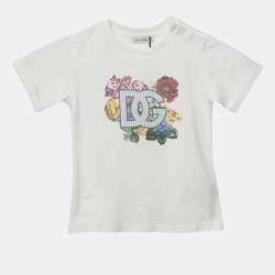 Pre Owned Dolce & Gabbana Kids White Floral Print Cotton Crew Neck T-Shirt 18 - 24 M