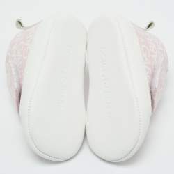 Pre Owned Dolce & Gabbana Pink/White Logo Print Leather Mid Top Sneakers Size 16