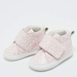 Pre Owned Dolce & Gabbana Pink/White Logo Print Leather Mid Top Sneakers Size 16