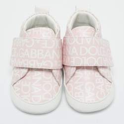 Pre Owned Dolce & Gabbana Pink/White Logo Print Leather Mid Top Sneakers Size 16