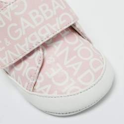 Pre Owned Dolce & Gabbana Pink/White Logo Print Leather Mid Top Sneakers Size 16
