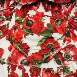 Pre Owned Dolce & Gabbana Kids Red Floral Print Poplin Tiered Dress 24-30M