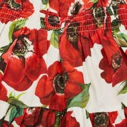 Pre Owned Dolce & Gabbana Kids Red Floral Print Poplin Tiered Dress 24-30M