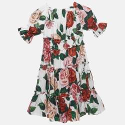 Pre Owned Dolce & Gabbana Kids White Floral Print Cotton Dress 5 Yrs