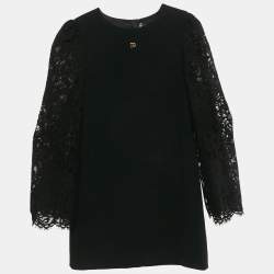 Pre Owned Dolce & Gabbana Kids Black Lace and Crepe Mini Dress 11/12Yrs