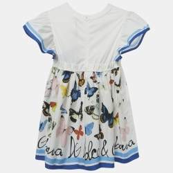 Pre Owned Dolce & Gabbana Kids White Butterfly Print Cotton Dress 7-8Years