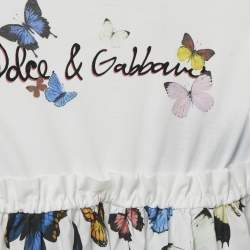 Pre Owned Dolce & Gabbana Kids White Butterfly Print Cotton Dress 7-8Years