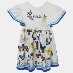 Pre Owned Dolce & Gabbana Kids White Butterfly Print Cotton Dress 7-8Years