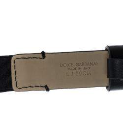 Pre Owned Dolce & Gabbana Black Leather and Stretchy Jersey Logo Buckle Belt M