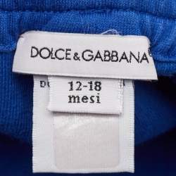 Pre Owned Dolce & Gabbana Kids Blue Logo Embroidery Cotton Knit Joggers 12-18 M