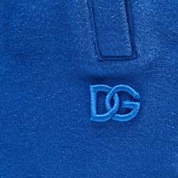 Pre Owned Dolce & Gabbana Kids Blue Logo Embroidery Cotton Knit Joggers 12-18 M
