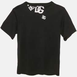 Pre Owned Dolce & Gabbana Kids Black Logo Print Crew Neck T-Shirt 6 Yrs