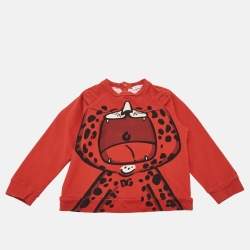 Pre Owned Dolce & Gabbana Kids Red Animal Print Cotton Long Sleeve T-Shirt 18-24 M