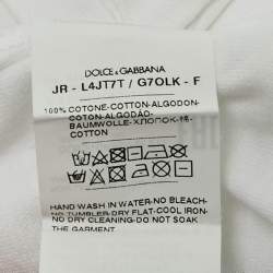 Pre Owned Dolce & Gabbana Kids White Logo Plaque Applique Jersey T-Shirt 7/8 Yrs 