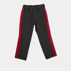 Pre Owned Dolce & Gabbana Dark Grey Wool Contrast Detail Pants 3 yrs