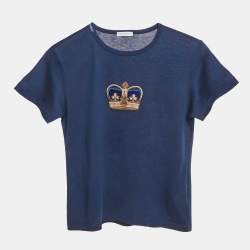 Pre Owned Dolce & Gabbana Blue Kings Crown Applique Cotton T-Shirt 7/8 Yrs 