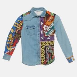 Pre Owned Dolce & Gabbana Kids Blue DG Super King Print Denim Shirt 7/8 Yrs