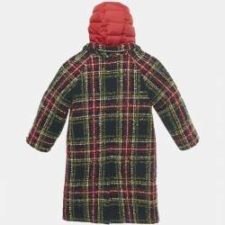 Pre Owned Dolce & Gabbana Blue/Red Plaid Wool and Synthetic Detachable Down Coat 5 Yrs