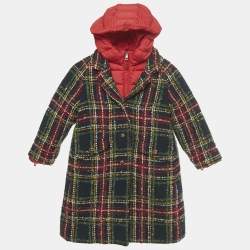 Pre Owned Dolce & Gabbana Blue/Red Plaid Wool and Synthetic Detachable Down Coat 5 Yrs