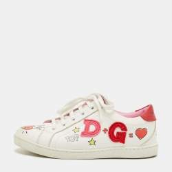 Pre Owned Dolce & Gabbana Size 31 White Leather Patch Lace Up Sneakers 