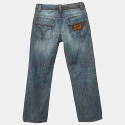 مملوكة مسبقًا جينز دولتشي آند غابانا جونيور أزرق دينيم بلوحة شعار بقصة ضيقة مقاس 6 سنوات خصر 22 بوصة