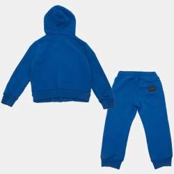 Pre Owned Dolce & Gabbana Blue Jersey Rubberized Logo Detail Hoodie and Pants Set 3-4 Yrs