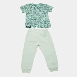 Pre Owned Dolce & Gabbana Green DG Print Jersey T-Shirt and Sweatpants Set 18-24M