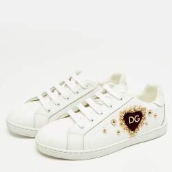 مملوكة مسبقًا Dolce & Gabbana Size 30 White Leather Embellished Heart Portofino Sneakers