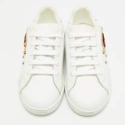 مملوكة مسبقًا Dolce & Gabbana Size 30 White Leather Embellished Heart Portofino Sneakers