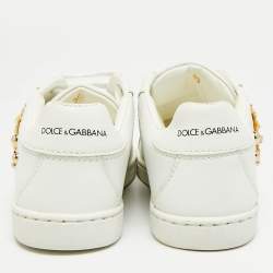 مملوكة مسبقًا Dolce & Gabbana Size 30 White Leather Embellished Heart Portofino Sneakers