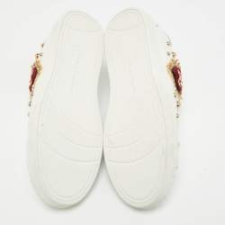 مملوكة مسبقًا Dolce & Gabbana Size 30 White Leather Embellished Heart Portofino Sneakers