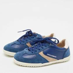 Dolce & Gabbana Blue Leather and Suede Low Top Sneakers Size 33