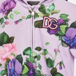 Pre Owned Dolce & Gabbana Kids Purple Floral Print Cotton Knit Zip-Up Hoodie 24-30 M