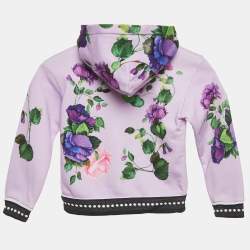 Pre Owned Dolce & Gabbana Kids Purple Floral Print Cotton Knit Zip-Up Hoodie 24-30 M